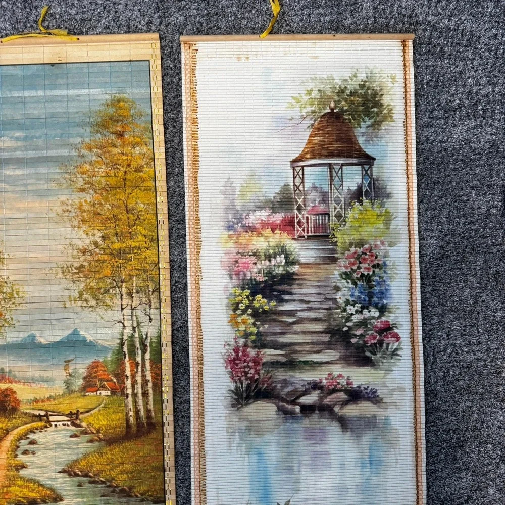Vintage Giftco 1982, 1983 & 1992 Bamboo Art Wall Scroll Calendars Lot Butterfly